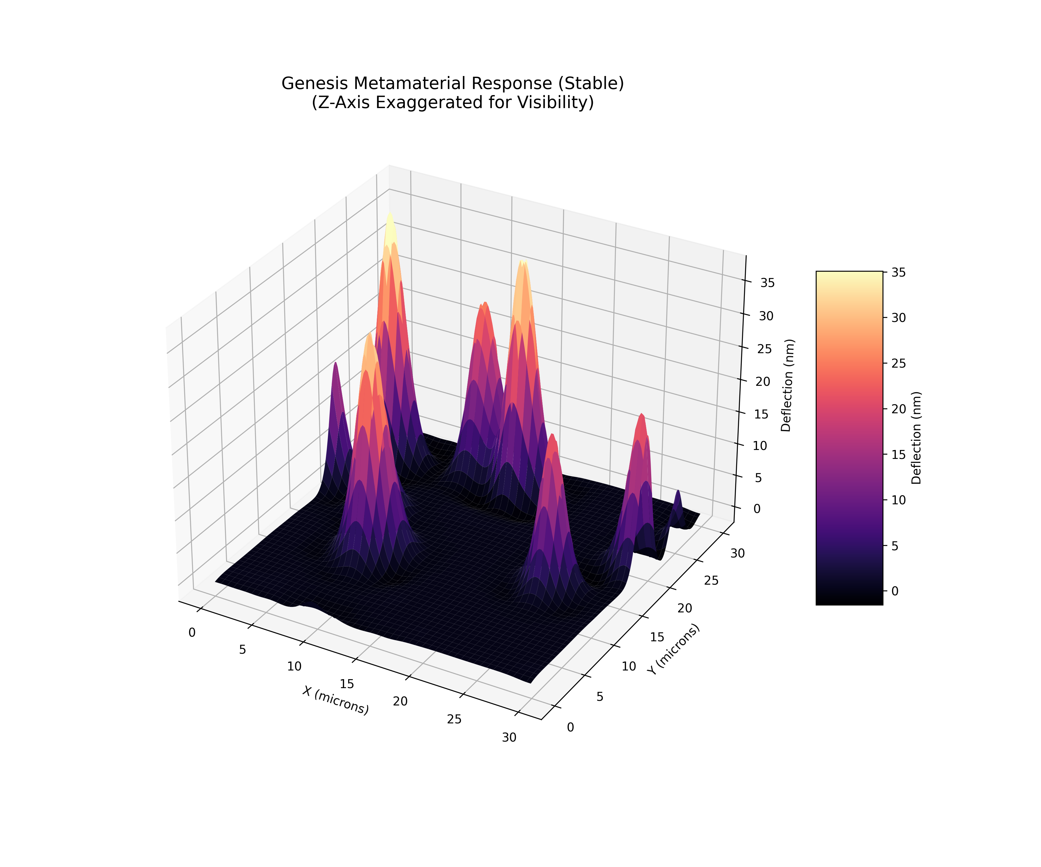Genesis metamaterial stable response — controlled 35nm peaks